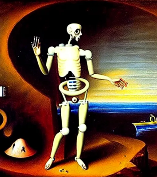 Prompt: a salvador darli painting the end of human civilisation and the birth of the artificial intelligent revolution