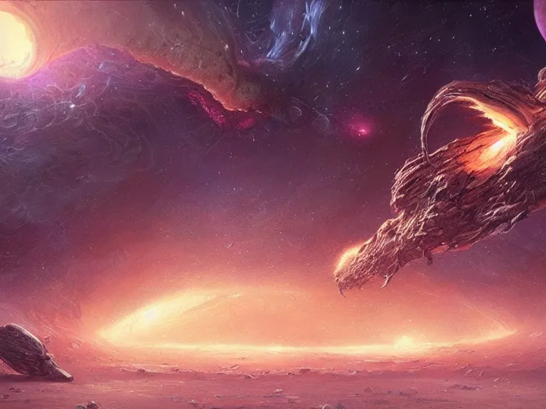 Prompt: a huge cosmic catterpillar devouring the universe. dreadful, concept art by greg rutkowski