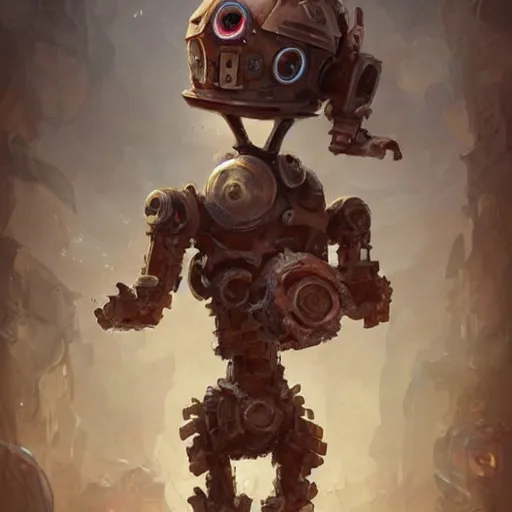 Image similar to anthropomorphic robot [ thing ], falling apart, tiny, small, short, rusty, dirty, cute and adorable, dnd character art portrait, matte fantasy painting, deviantart artstation, by jason felix by steve argyle by tyler jacobson by peter mohrbacher, cinema