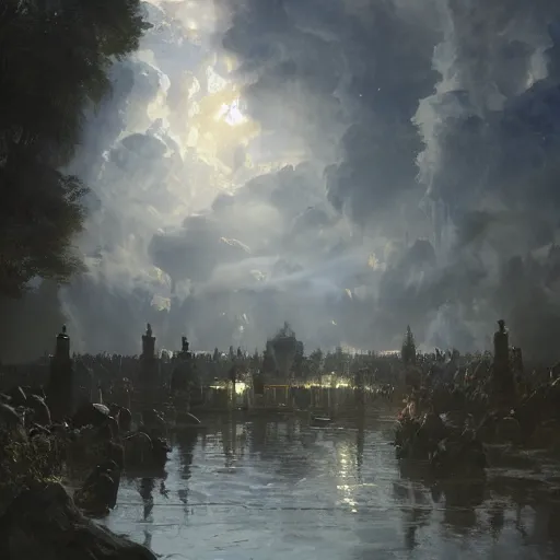 Image similar to the gates of heaven, volumetric lighting, 8 k octane beautifully detailed render, post - processing, extremely hyper detailed, intricate, epic composition, cinematic lighting, masterpiece, trending on artstation, masterpiece, stunning art by anders zorn, wonderful masterpiece by greg rutkowski,