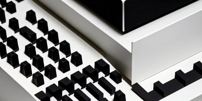 Image similar to dezeen showroom , minimalissimo, archdaily, teenage engineering moad, memphis design, google design, mother of all decks, product design concept, top down view of moog melotron synthesizer made by jony ives , dieter rams, 8k, high detailed photo