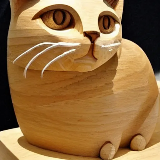 Prompt: wooden statue of a cat on bread