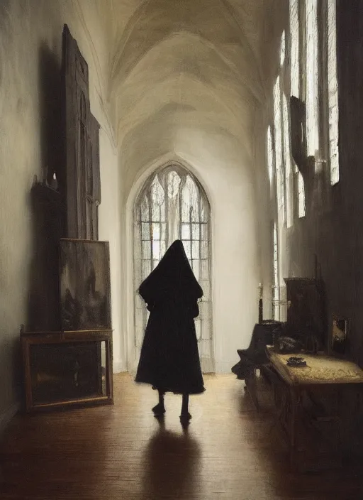 Prompt: medium shot, painting of white blurry ghostly human figures, dark academia aesthetic, Hogwarts, magic vibes, soft lighting, by John Ward, by Arthur Walker, by Vermeer, by Monet, oil on canvas, Royal Academy, masterpiece, trending on artstation, cinematic composition, dramatic pose, beautiful lighting, sharp, details, hyper-detailed, HD