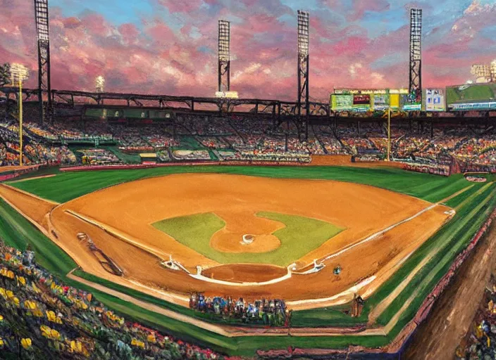 Image similar to a baseball stadium built of corn, oil painting by jama jurabaev, extremely detailed, brush hard, artstation, for aaa game, high quality, brush stroke