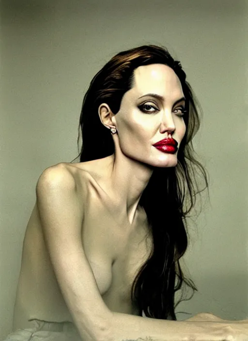 Image similar to close - up portrait of angelina jolie by sarah moon,