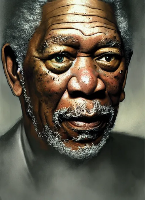 Image similar to morgan freeman as saurman, by alan lee, lord of the rings, smooth, oil painting, matte painting, concept art, trending on artstation, promotional artwork, film still, elegant, photorealistic facial features, intricate, detailed face, cinematic lighting