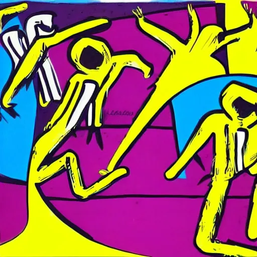 Image similar to pop art style of a riot dancing on the moon