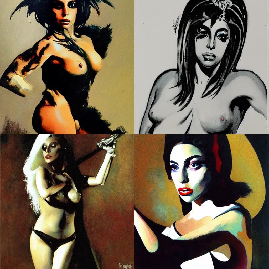 Prompt: Portrait of Lady Gaga by Frank Frazetta