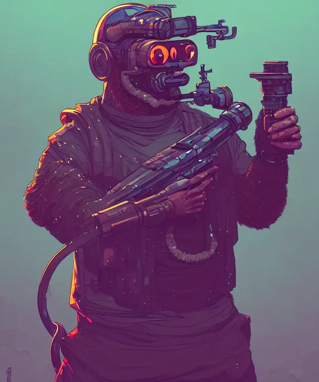 Image similar to a portrait of an anthropomorphic cyberpunk beaver holding a chaingun, cyberpunk!, fantasy, elegant, digital painting, artstation, concept art, matte, sharp focus, illustration, art by josan gonzalez