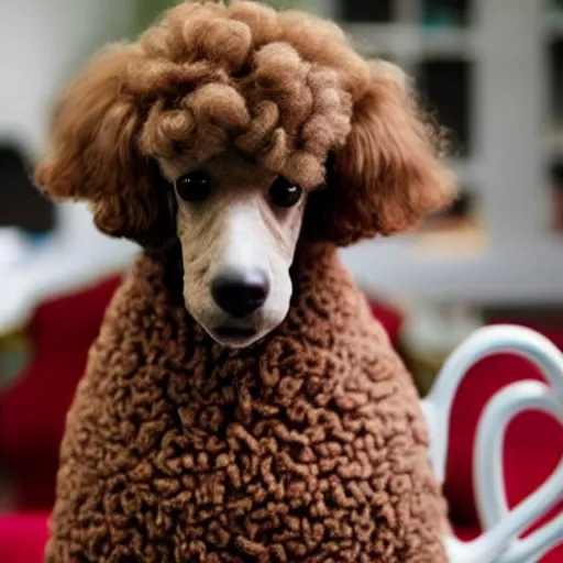 Prompt: very realistic cute poodle sitting inside a tea cup