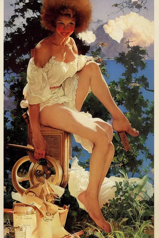 Image similar to bob ross artwork by norman rockwell, j. c. leyendecker, gil elvgren