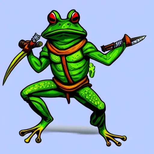 Image similar to digital illustration of a frog warrior, in the style of nintendo and d & d character art, highly detailed, sharp focus, 4 k