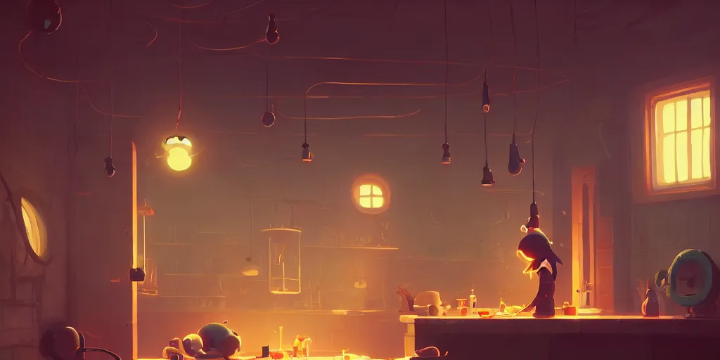 Image similar to cute lonely kitchen dim lit by a candle ripped physique simon stalenhag gerald brom bastien grivet by greg rutkowski game background fisheye lens day of the tentacle