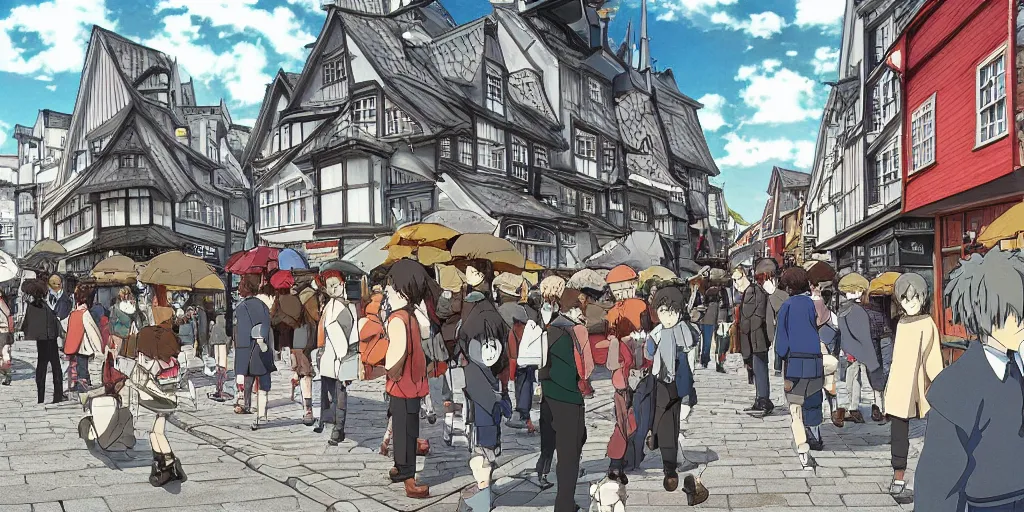 Image similar to anime Highly detailed street life in stavanger by noon, strong atmosphere by Studio ghibli