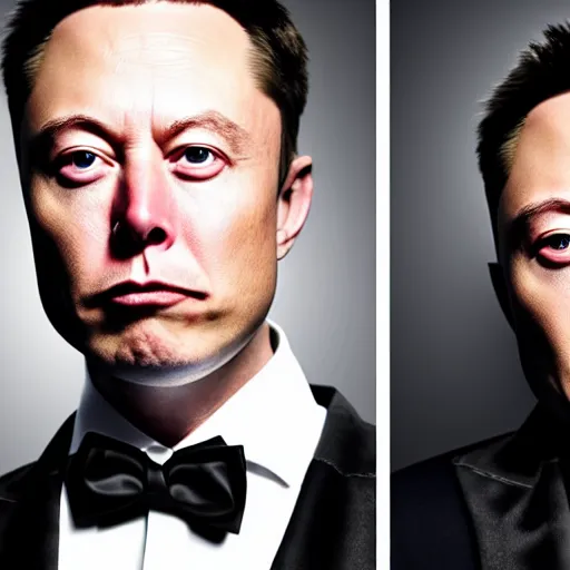Prompt: 4 k highly detailed portrait face face photography by elon musk wearing a tuxedo and who looks angry and annoyed