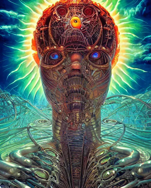 Image similar to sun machine, by antonio j. manzanedo, giger, alex grey, android jones, wayne barlowe, philippe druillet, raymond swanland, cyril rolando, josephine wall, harumi hironaka, trending on artstation