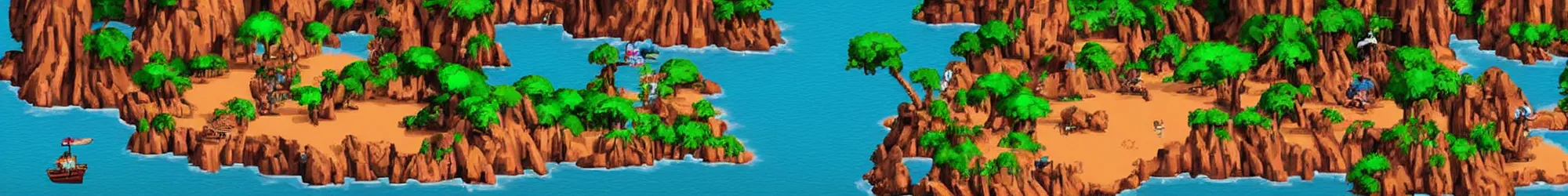 Image similar to landscape of pirate of the monkey island advanture game