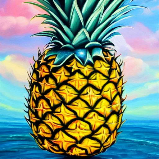 Image similar to a pineapple floating in space, oil painting