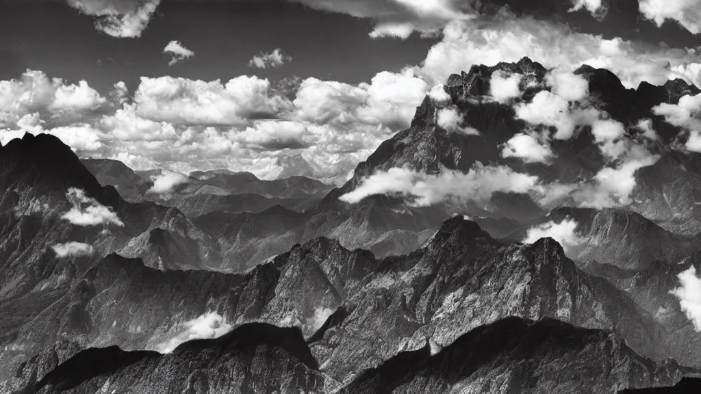 Image similar to mountains and clouds symbolism, surrealism photography by Sebastião Salgado and Sarolta Bán