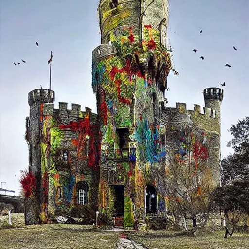 Prompt: a castle with many towers in a serene landscape by artur bordalo