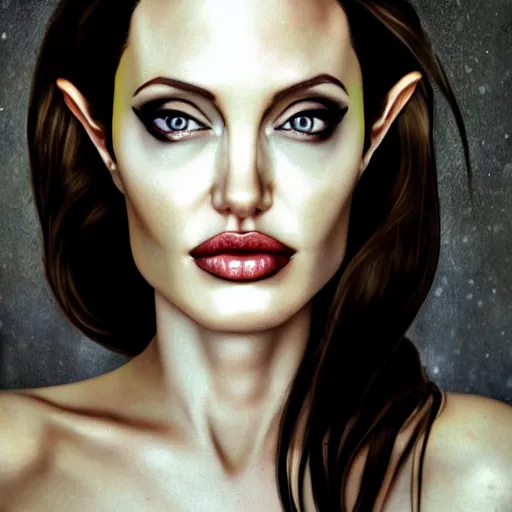 Image similar to portrait of angelina jolie as an elf sorceress, ultra realistic, canon photography