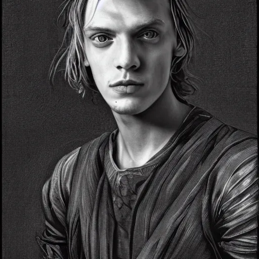 Image similar to renaissance portait of jamie campbell bower, detailed