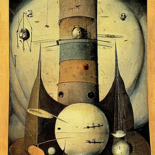 Prompt: painting of a space station, by Hieronymus Bosch