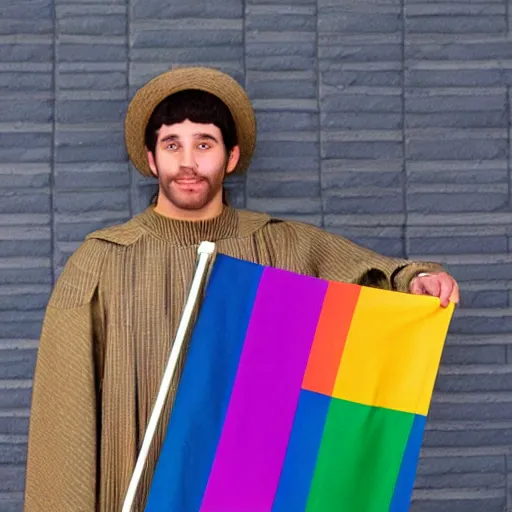 Prompt: moroni holding a pride flag