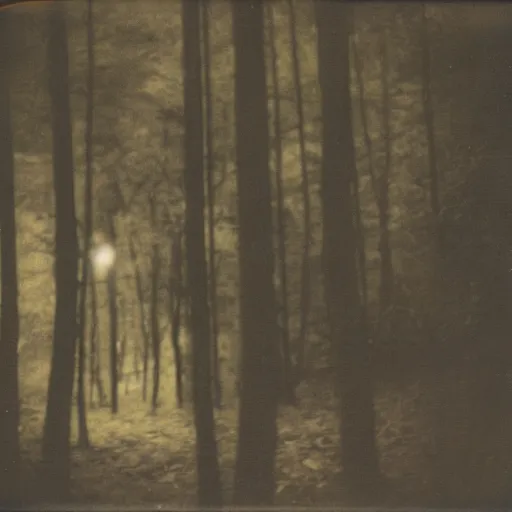 Image similar to glowing eyes in a dark forest, old polaroid, expired film, lost footage, nightmare, creepy, horror, unsettling,