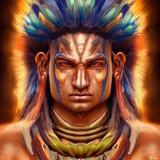 Image similar to digital painting of tupan, tupi guarani god of thunder by filipe pagliuso and justin gerard symmetric fantasy highly detailed realistic intricate portrait