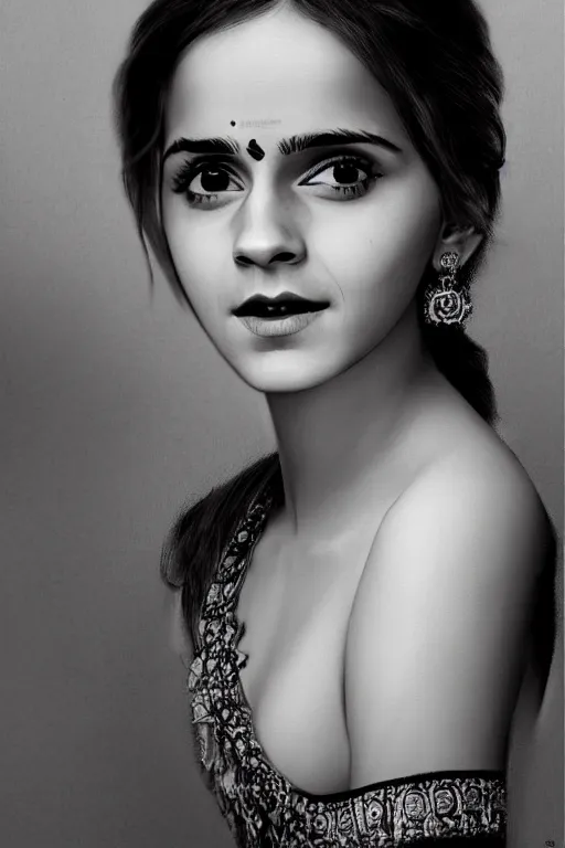 Prompt: photo of indian woman emma watson, portrait, desi, realistic, detailed, emma watson