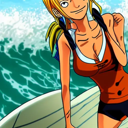 Image similar to Nami from one piece surfing