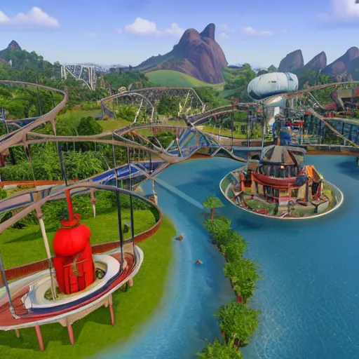 Image similar to a screenshot from the sequel to the video game Planet Coaster, 4K