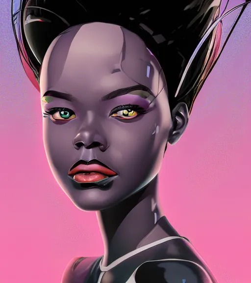 Image similar to a digital painting of a black female android with futuristic hair, side portrait, a comic book panel by Craig Thompson, behance contest winner, afrofuturism, marvel comics, official art, artstation hq