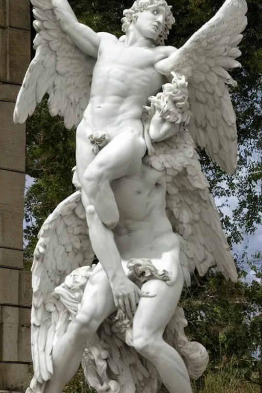 Image similar to A marble statue of Adonis with angel wings