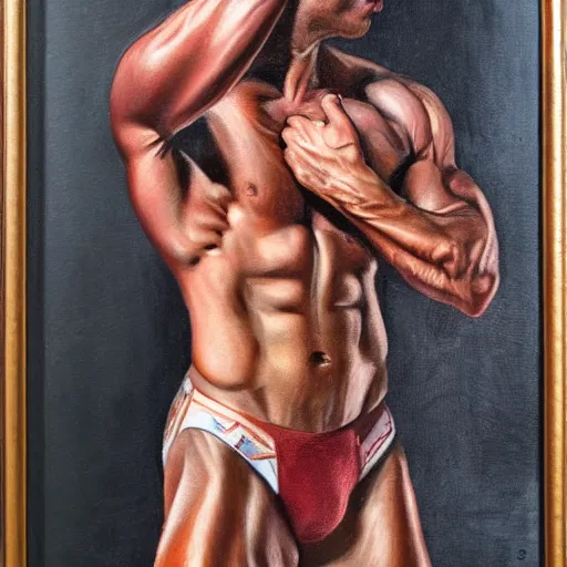 Prompt: A cellphone with the body of a muscular man, portrait, oil painting