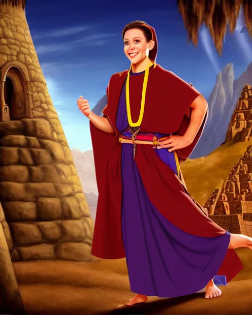 Prompt: charming young alyssa milano as an inca priest, by don bluth, fantasy environment, highly detailed, dynamic shadows, 4 k, wallpaper - 1 0 2 4