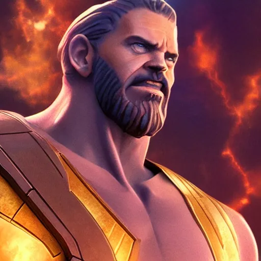 Image similar to Jesus playing Thanos in avengers, cinematic lighting