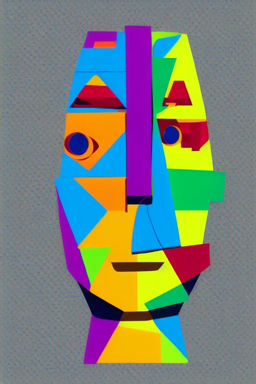 Image similar to cubist moai statue cutout digital illustration cartoon colorful beeple