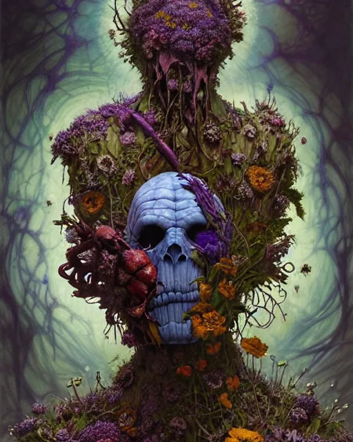 Image similar to the platonic ideal of flowers, rotting, insects and praying of cletus kasady ultimate carnage thanos dementor wild hunt doctor manhattan chtulu nazgul mandelbulb davinci, d & d, fantasy, ego death, detailed, intricate, hyperrealism, intense, scary, decay, dmt, art by artgerm and greg rutkowski and alphonse mucha