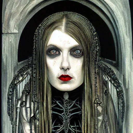 Image similar to portrait of a beautiful woman, gothic, high detail, oil painting by giger