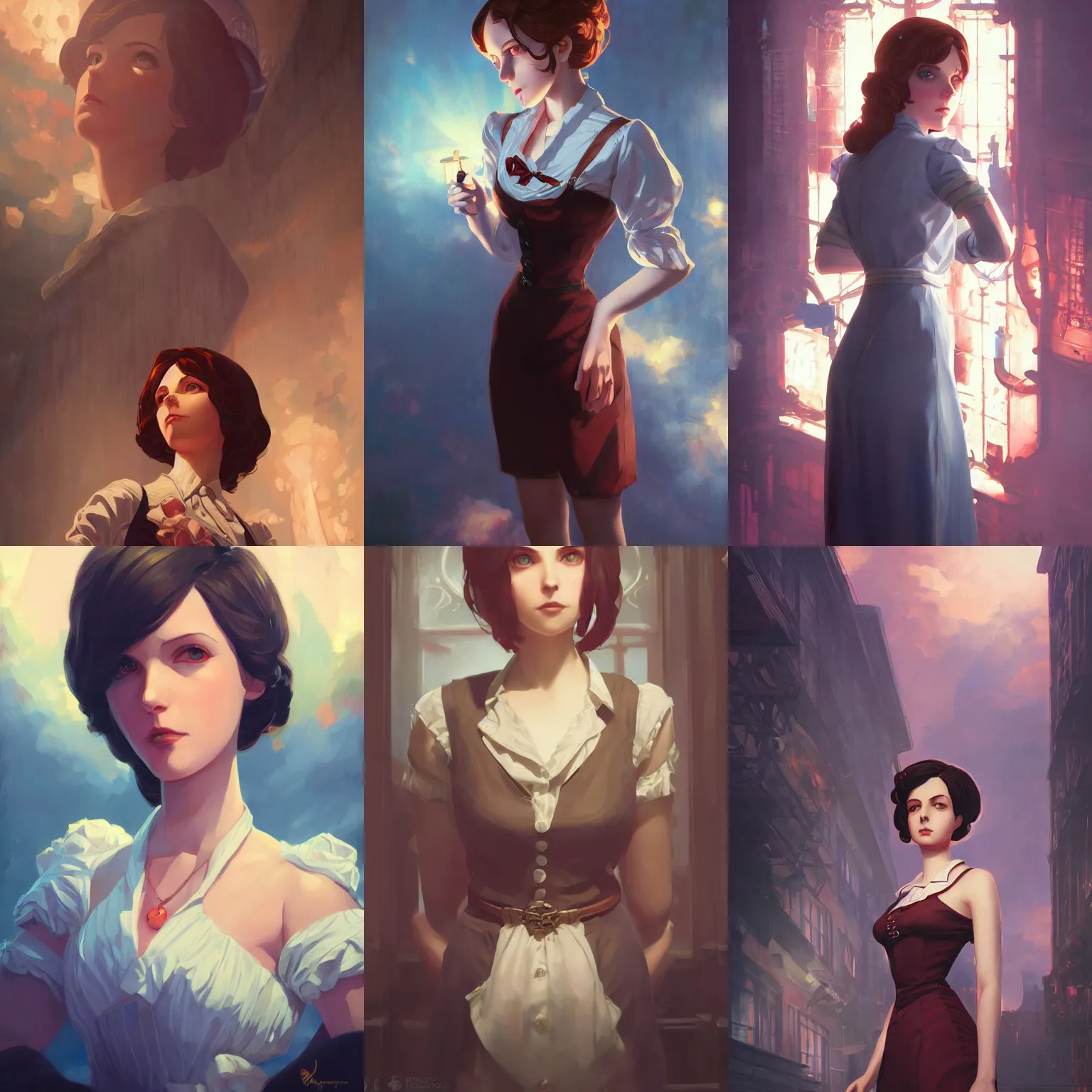 Prompt: a portrait of elizabeth, bioshock infinite setting, vivid colors, soft lighting, atmospheric, cinematic, moody, in the style of ilya kuvshinov and range murata, krenz cushart, rule of thirds, oil on canvas, 8 k