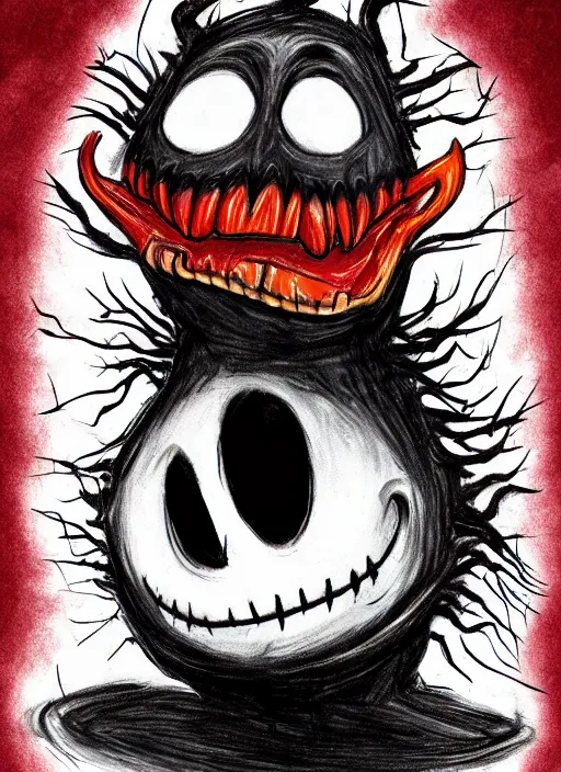 Image similar to jack skellington as a cosmic horror garfield with razor sharp teeth, red eyes, red teeth, digital art, lineart