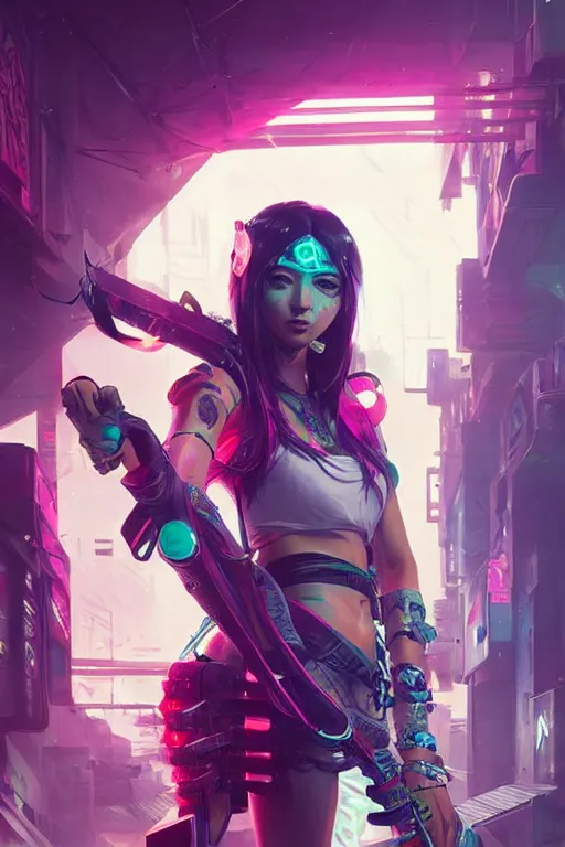 Image similar to akali from league of legends, cyberpunk futuristic neon. decorated with traditional japanese ornaments by ismail inceoglu dragan bibin hans thoma greg rutkowski alexandros pyromallis nekro rene maritte illustrated, perfect face, fine details, realistic shaded, fine - face, pretty face, masterpiece