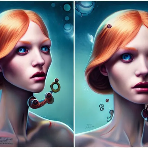 Image similar to Lofi pale redhead BioPunk Lovecraft Lovecraftian portrait, Pixar style, by Tristan Eaton Stanley Artgerm and Tom Bagshaw.