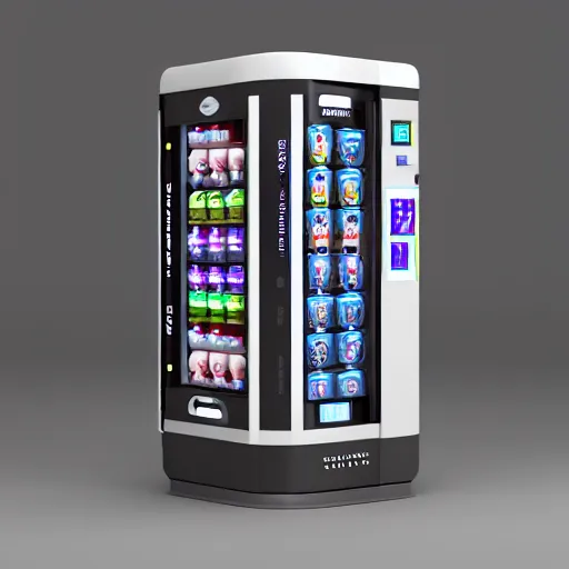 Prompt: futuristic vending machine concept art, 4k render, raytraced, cyberpunk