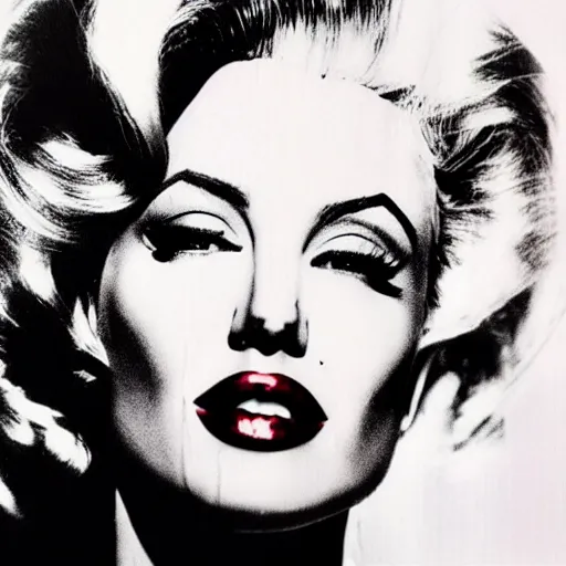 Image similar to an amazing award winning photo of angelina jolie as marilyn monroe by andy warhol