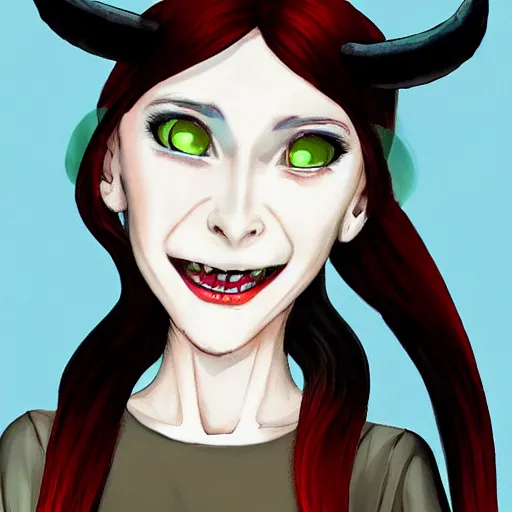 Prompt: a portrait of a demon girl with a evils smile