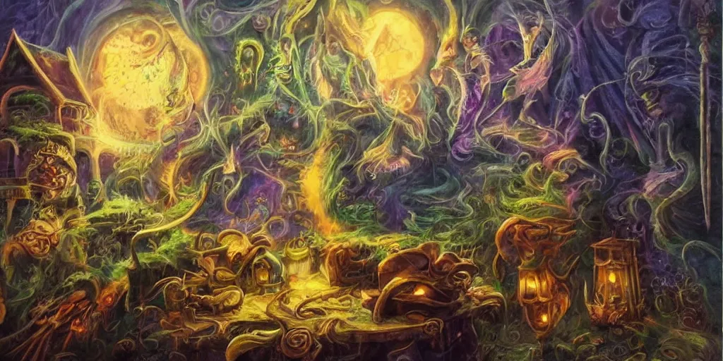 Image similar to fantasy, wizard, deck of many things, magical, oil painting