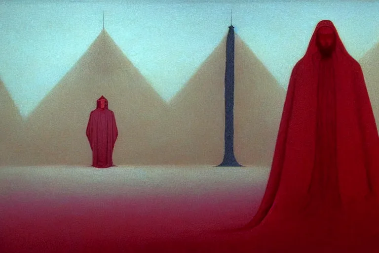 Image similar to king of dreams, sandman, gareth pugh aw 2 0 1 1, in hoc signo vinces, vatican in background, cloud of sand, dreaming, in the style of beksinski, part by hopper, part by rodcenko, part by hofbauer, intricate composition, red by caravaggio, insanely quality, highly detailed, masterpiece, red light, artstation